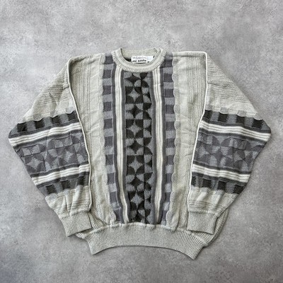 St. Croix Pullover Herren Large Vintage Geometric Crew Neck Sweater Grau
