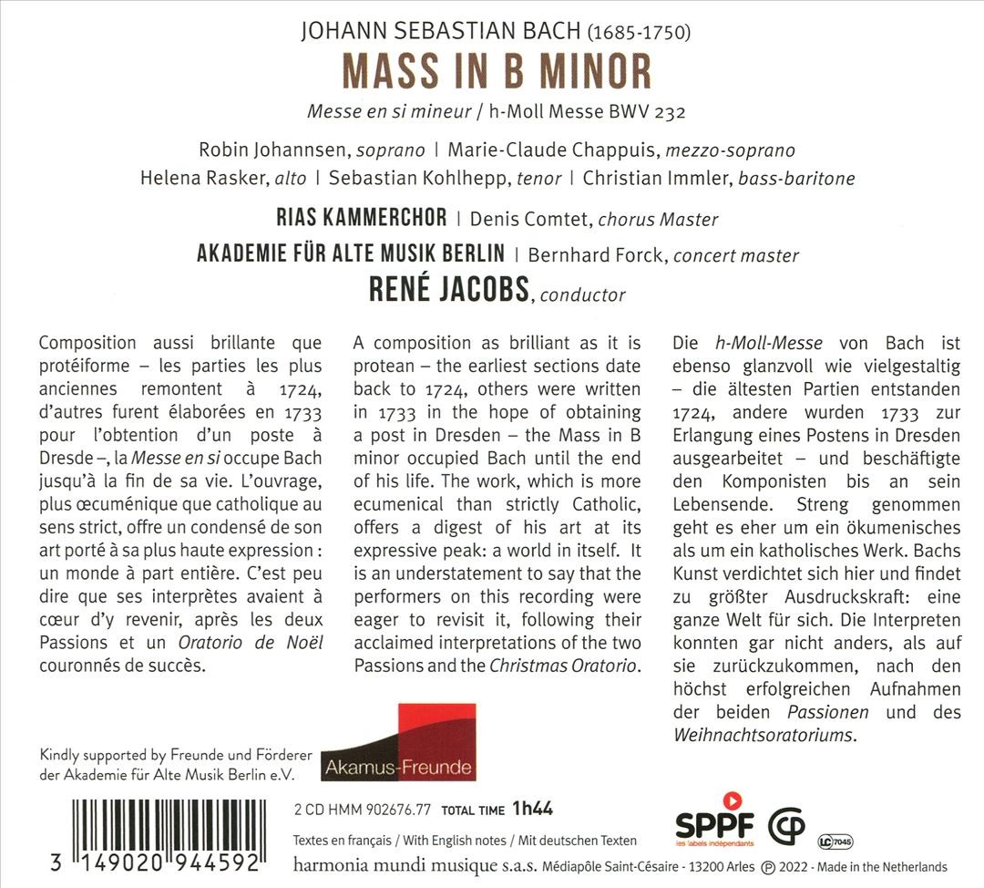 René Jacobs J.s. Bach: Mass In B Minor New Cd