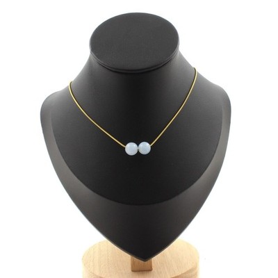 Necklace 2 Chalcedony Pearls 8 Mm. Gold Plated Stainless Steel Chain Necklace