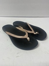 Olukai Ho'opii Leather Thong Tab Tan Flip Flop Sandals Size Women 8