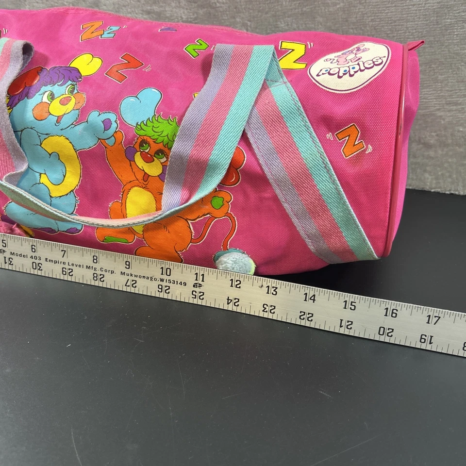 RARE VINTAGE 1980S POPPLES Cartoon Pink Retro Duffel Bag Carry-On Zip-Up Small - Image 2 of 4