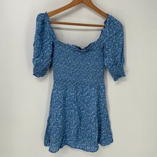 Reformation Dress Womens 4 Blue Floral Print Elle Smocked Mini Square Neck