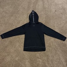Under Armour Hoodie Mens Medium Black Pullover Sweatshirt Gray Logo Loose