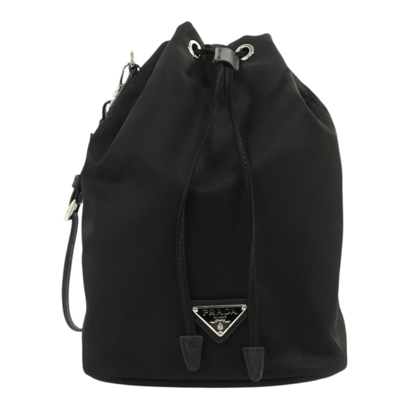 PRADA SHW Nylon Re-Nylon Drawstring Pouch with Strap 1NS369 Nylon Black