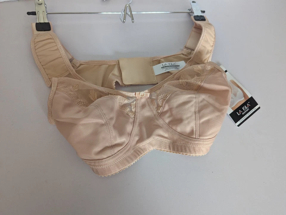 LA Isla Minimizer 胸罩 34c 米色花边刺绣无线宽肩带新品  — 第 2/4 张图片