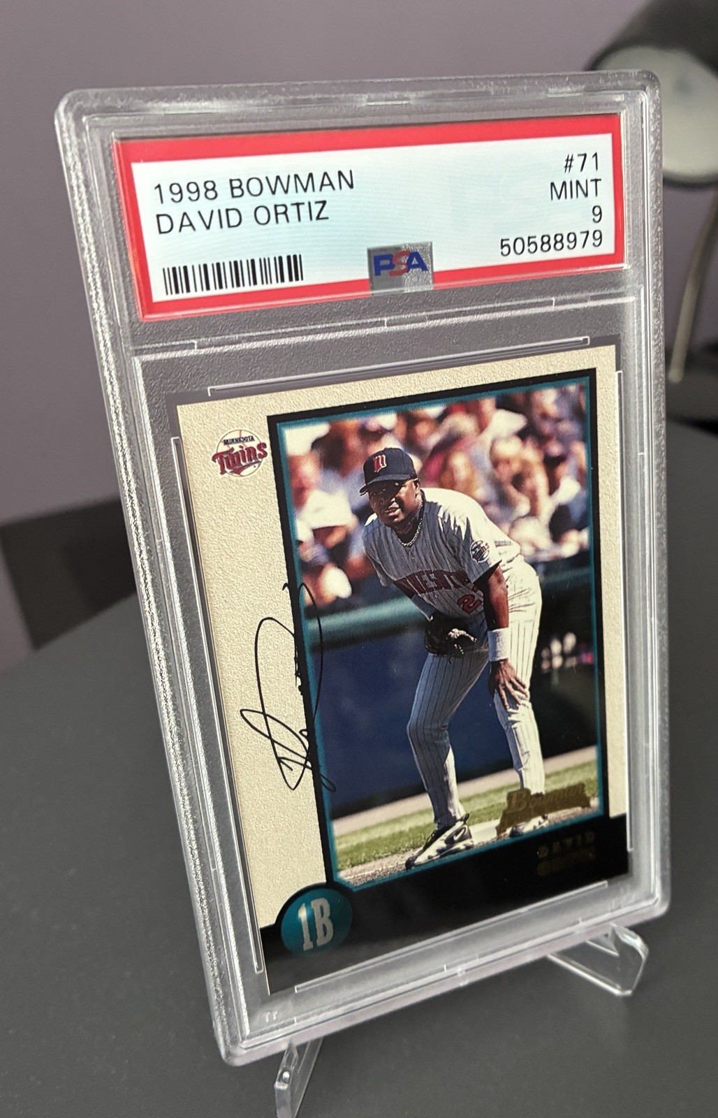1998 Bowman #71 David Ortiz RC PSA 9 Mint Boston Red Sox HOF view 3