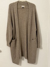 Universal Thread Women's Tan/ Beige Long Cardigan Open Front Pockets Knit Sz L