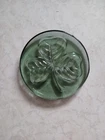 Glass Blenko Style Paperweight Incised Shamrock Green Irish Clover