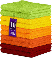 10 Pack 100 Cotton Wash Cloth, Luxurious Soft, 12 X 12 Inch Ultra Absorbent, Ma