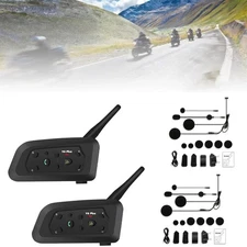 2x V6 Pro Motorcycle Helmet Intercom Bluetooth Headset 6 Riders 1200m Interphone