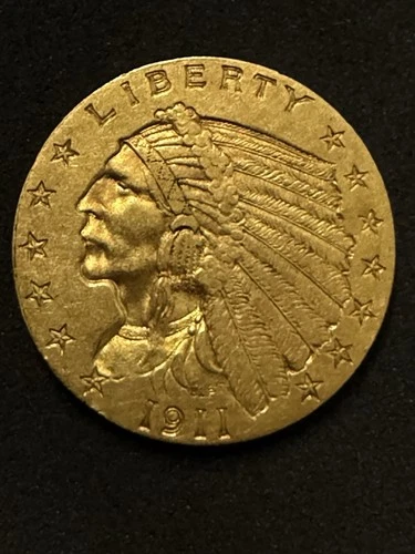 1911 $2.50 Indian Head Gold Quarter Eagle AU+/BU Sharp Detail No Reserve