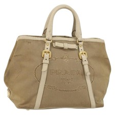 Borsa a mano PRADA tela beige oro originale 146705