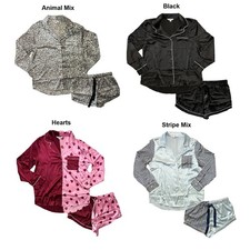 BB Dakota Women's 2-Piece Satin Notch Button-Down Long Sleeve Top  Short PJ Set