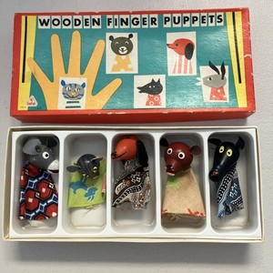 Vintaga TOFA Wooden Finger Puppets Made in Czechoslavakia Super Cute Baby Toy
