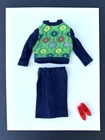 Vintage 1965 Barbie KNIT HIT #1621 Sweater Skirt Set with Soft Red Flat Shoes