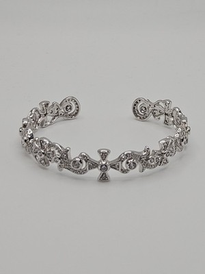 As Is Vintage ADI Sterling Silver Scroll Cross Clear CZ Cuff Bracelet As Is 
