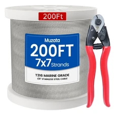 200 ft 1/8" Stainless Steel Cable Railing System Hardware T316 Stainless Stee...