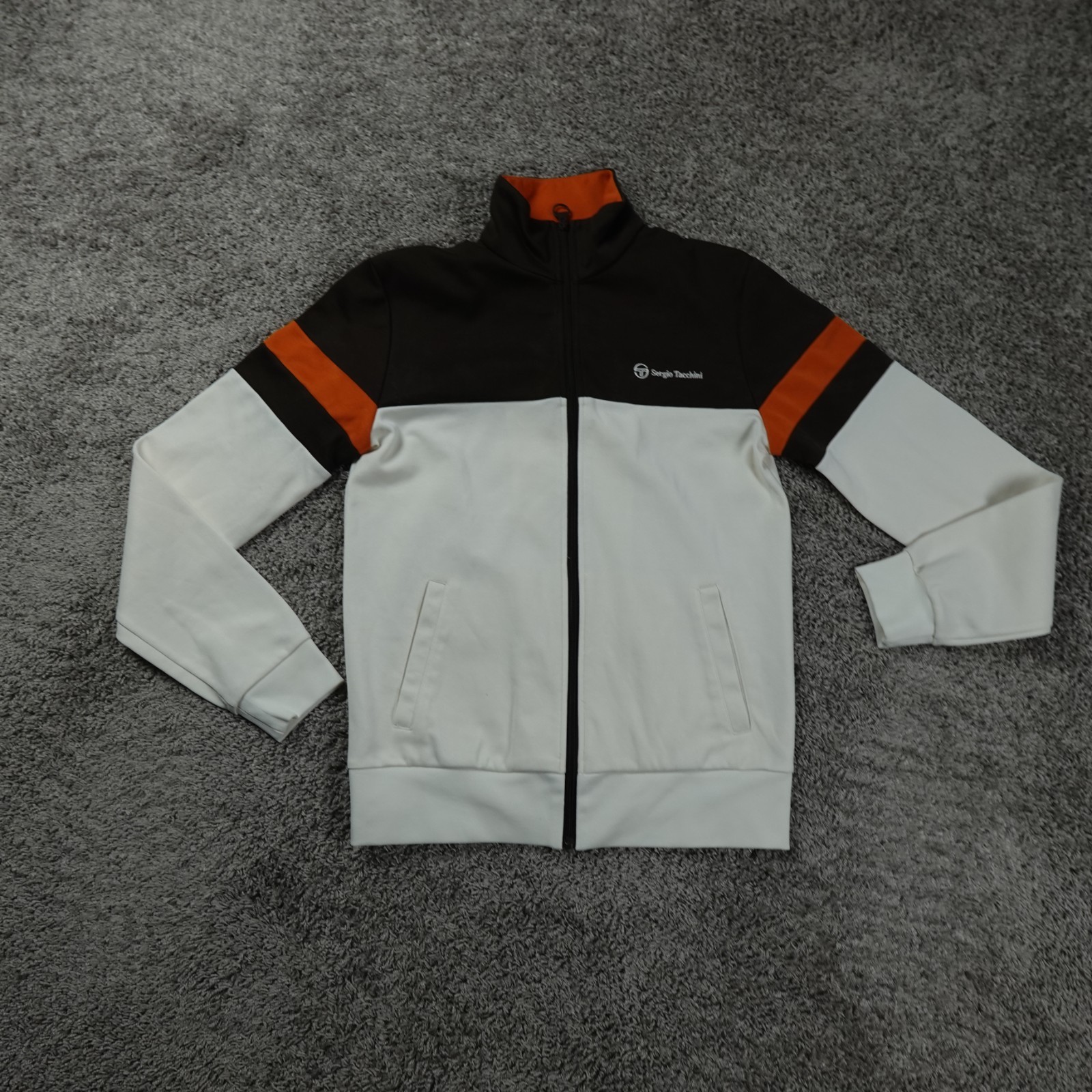 Sergio Tacchini Orion Archivio Tracktop Mens L Orange White Full Zip Colorblock