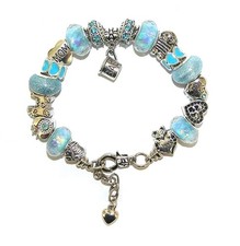 New Baby Boy Bracelet With Blue European Beads , Mom, Stroller, Little Boy Charm