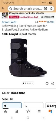 Kefit Walking Boot for Broken/Sprained Foot, Black, Size Small