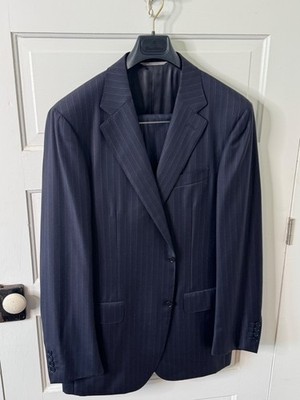 Canali Milano 54 EU 44R Navy Pinstripe Suit Made Italy Wool Water Resistant