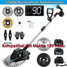 1200W 16800U/m Akku Rasentrimmer Freischneider mit 3 Unkrautbürste & 2X 4AH AKKU