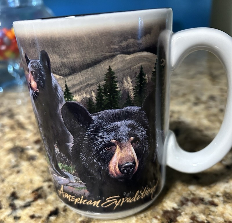 American Expedition Black Bear Ceramic Coffee Mug 16 fl oz White Black