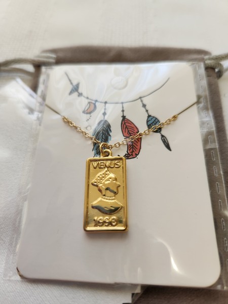 Alternate view of 18k Gold Plated Venus 1990 Rectangular Pendant Necklace 16-18
