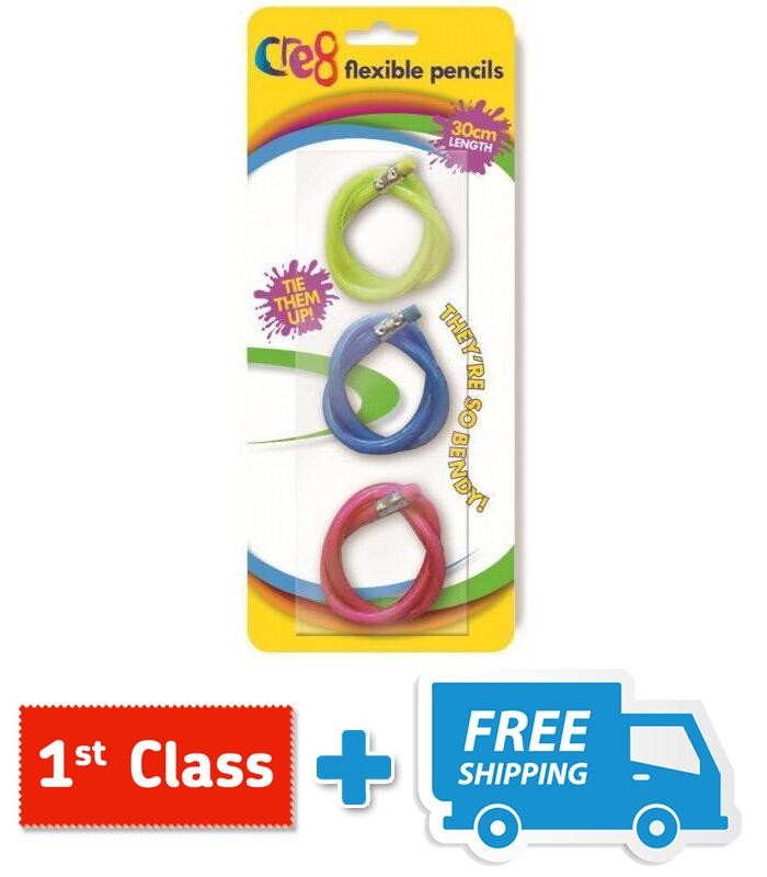 Pack of 3 Flexible Pencils Bendy Bright Colours Kids School Fun-Brand New