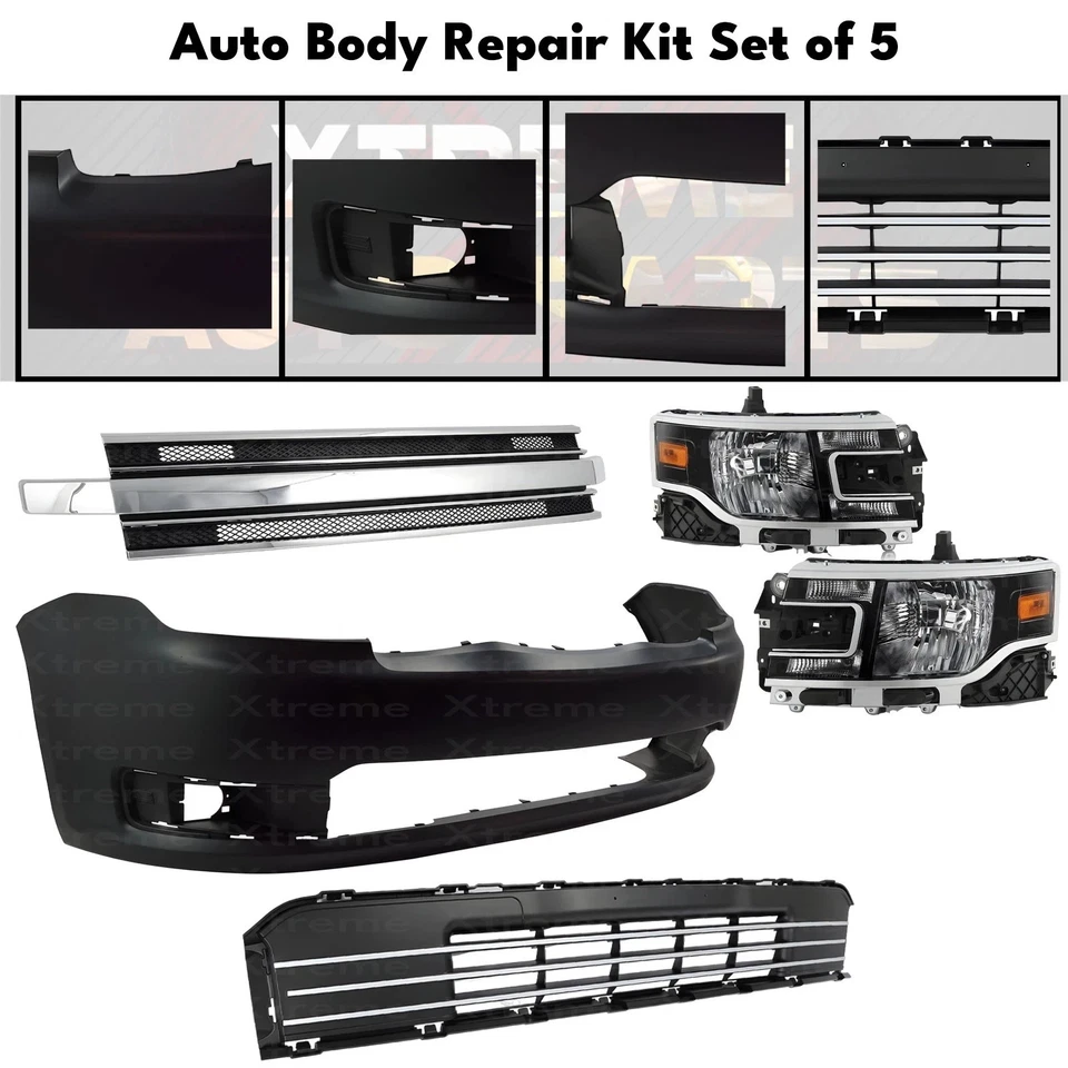 Front Bumper Cover Primed Plastic & Headlights Kit For 2013-2019 Ford Flex Foto 2 de 4