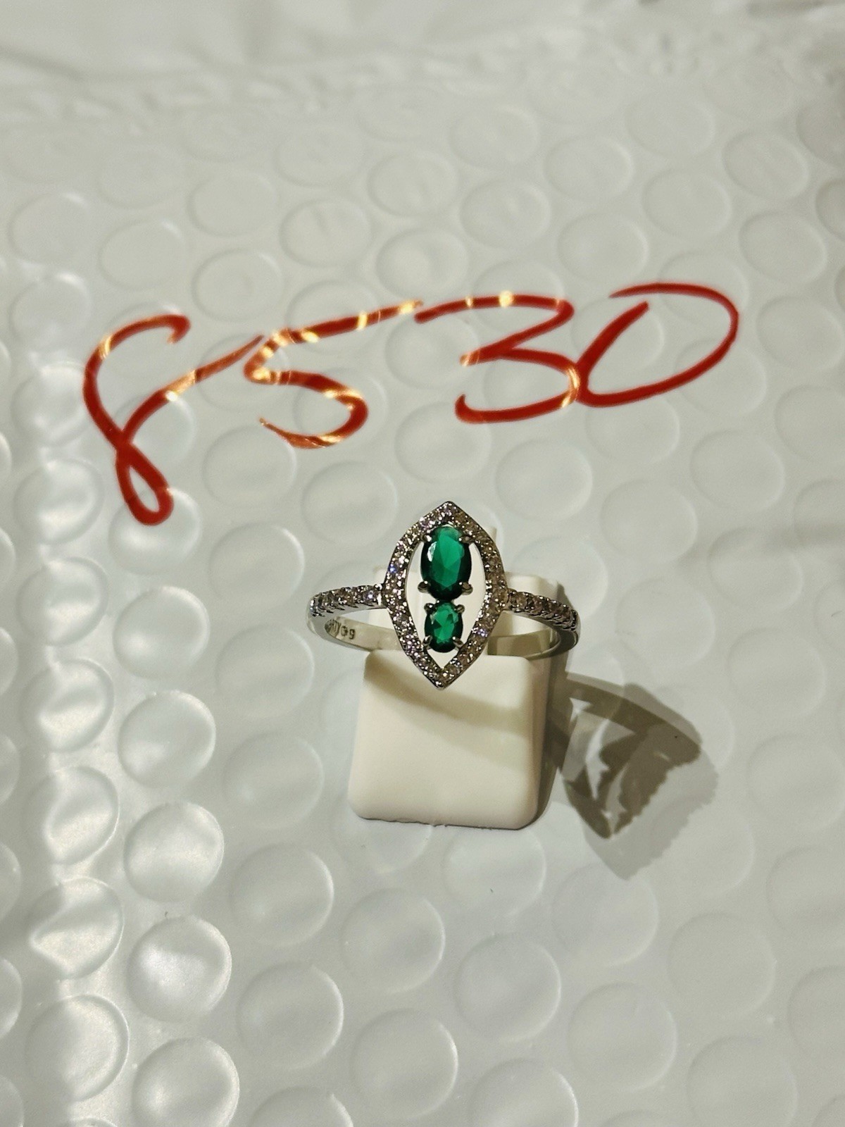 Ring Bomb Party Size 9 Rhodium Plated Dual Deep Green Gem Ring RBP Radiant-image