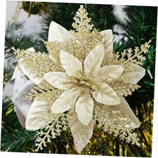 Glitter Poinsettia for Christmas Tree, 12 Pcs Artificial Christmas Flowers Gold