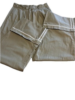 Christian Lacroix Khaki Pants Wide  Leg & Cuff With White Trim Cotton Spandex 6