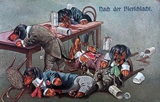 humanized dogs Dachshund Dackel Teckel after beer fight Old dog pc 1914
