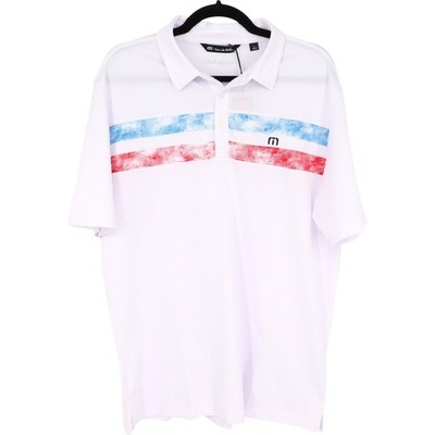 Travis Mathew Change The Business Golf Polo Shirt Mens Size L White Red *READ DE