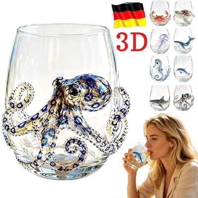 Artisanal Blue Ringed Octopus Glassware, 3D Ocean Animal Artisan Glassware Colle