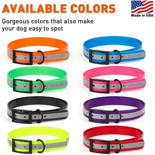 Dogline Biothane Reflective Waterproof Dog Collar Strong Coated Nylon Webbing - Picture 1 of 15