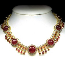 925 Sterling Silver Red Ruby, Topaz & Zircon Necklace 19" 18K Gold Plated