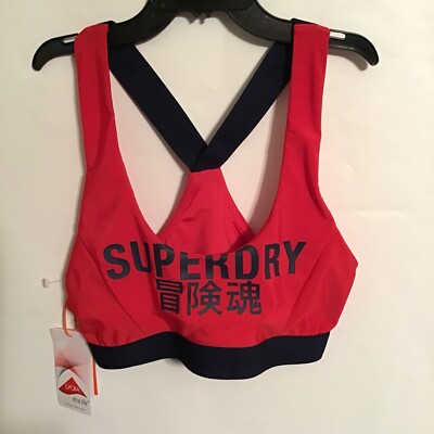 Superdy Logo Crop Bikini Top Elasticated Straps Cross Back Design Womens Size 4