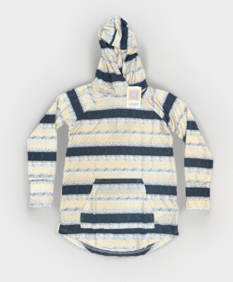S Lularoe Amber Lightweight Hoodie Stripes Navy Blue Cream White