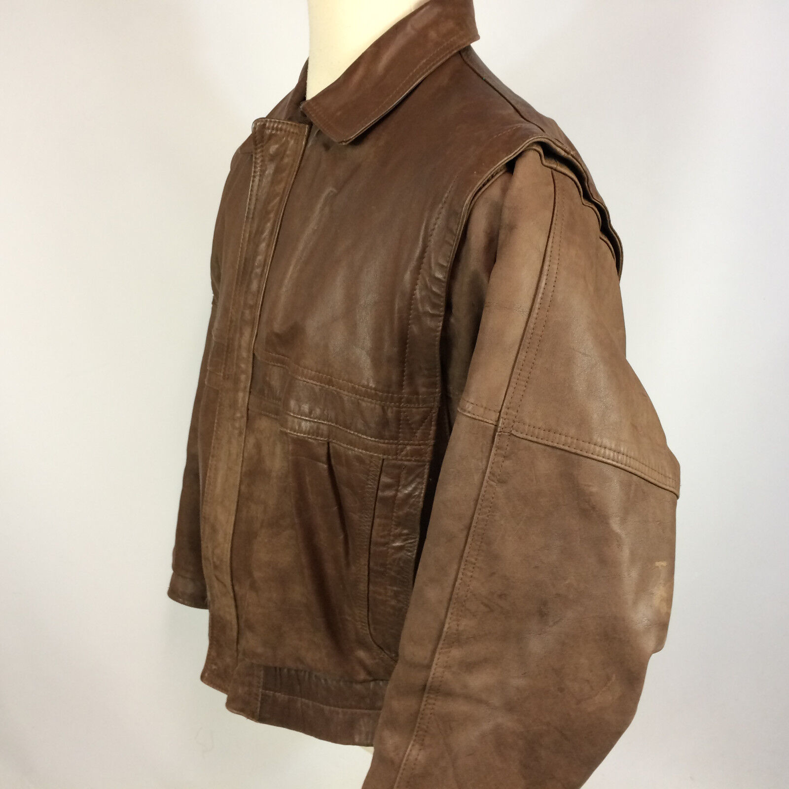 Vintage 80s 90s Army Military WWII Style Leather Brown Tanker 