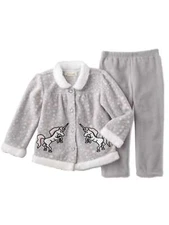 Infant Girls Unicorn Baby Outfit Gray Fleece Jacket Shirt & Pants Set NB