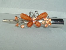 VINTAGE ORANGE BUTTERFLY METAL DUCK BILL HORN CLIP HAIR UP DO ACCESSORY