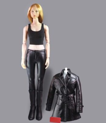 Trenchcoat Outfit Schwarz 1/6 Scale für Phicen TBLeague & Hot Toys Bodys