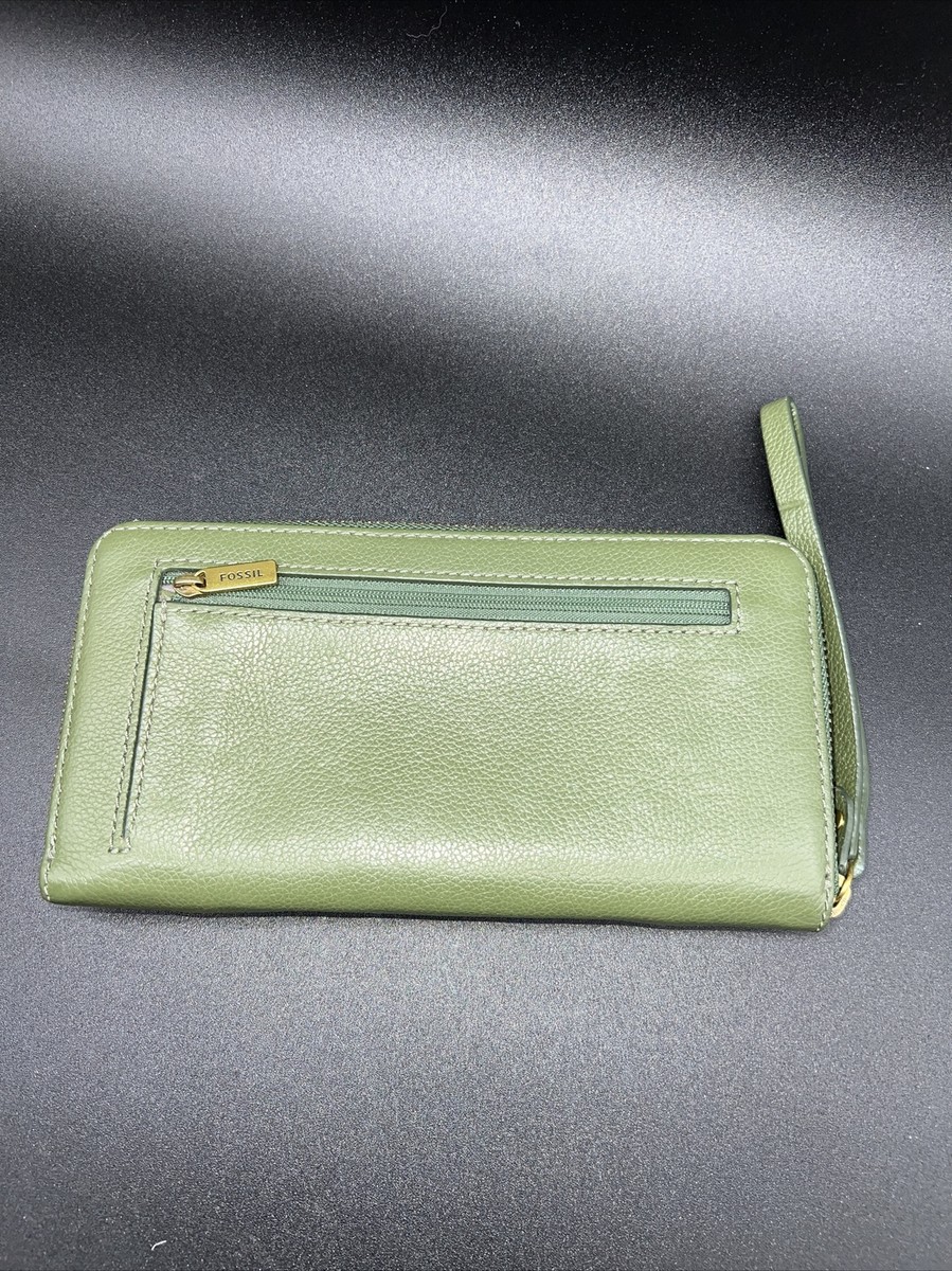 Fossil Jori RFID Zip Clutch Olive Green Leather Wristlet | eBay