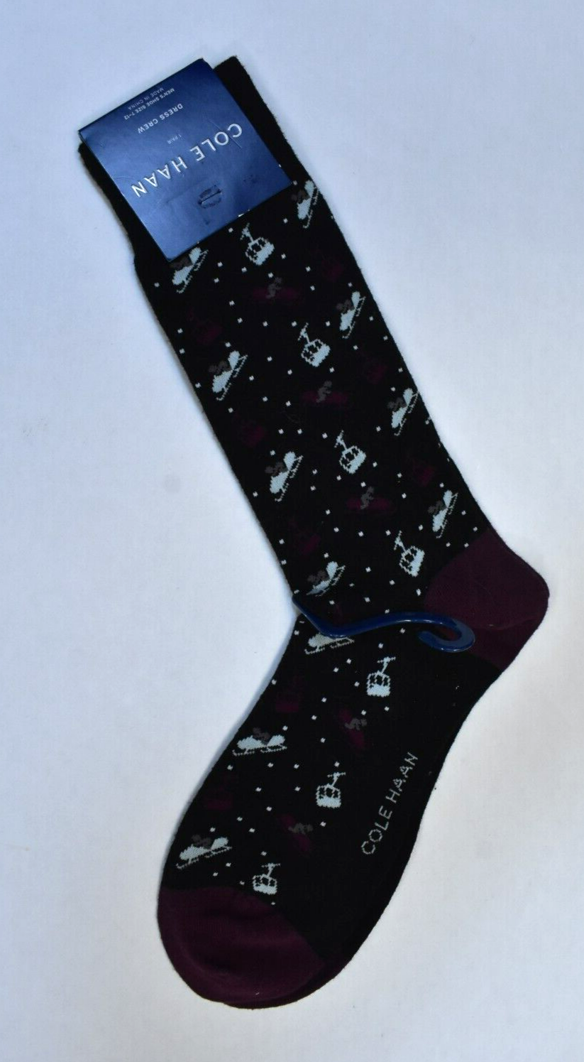 Cole Haan Cotton Blend Snowmobile Ski Lift Dress Socks Black Crew 1