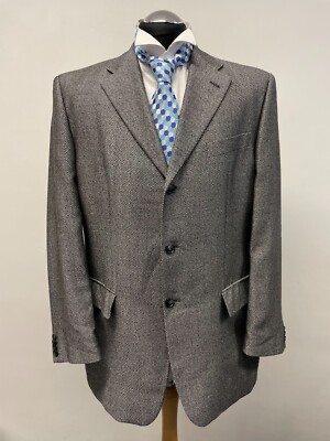 ALBERTO FABIANI TWEED ANZUG JACKE/BLAZER WOLLE/SEIDE MIX IN SCHWARZ/WEISS 42R NEUWERTIG