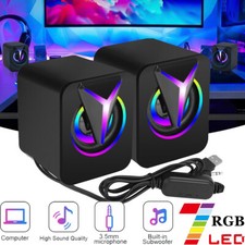 3.5mm Stereo Bass Sound Computer Speakers RGB 2.0 USB Wired for Laptop Desktop