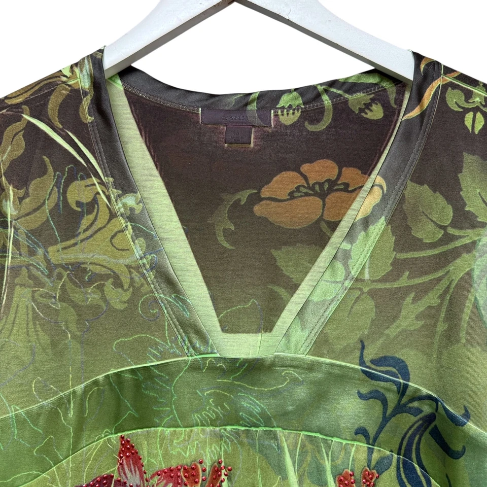 DressBarn 波西米亚上衣 XL 绿色印花 T 恤 3/4 袖升华花卉 — 第 4/4 张图片