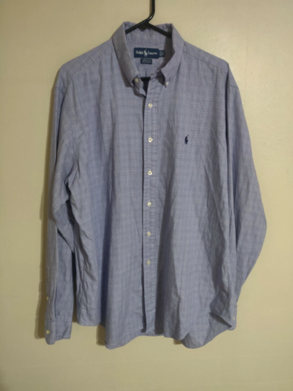 Polo Ralph Lauren Yarmouth Blue Houndstooth L/S Button Shirt - Men's 16.5 36/37